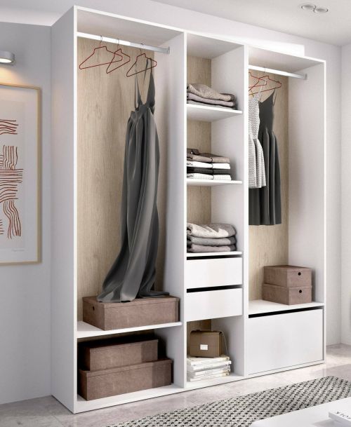 Guardaroba grande Breda, Mobile camera da letto, Cabina armadio portabiti, Armadio appendiabiti, 158x45 h205 cm, Bianco e Rovere