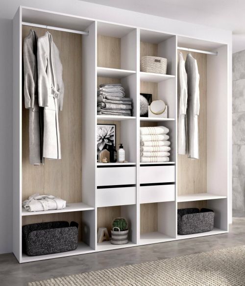Guardaroba grande Brento, Mobile camera da letto, Cabina armadio portabiti, Armadio appendiabiti, 196x45 h205 cm, Bianco e Rovere