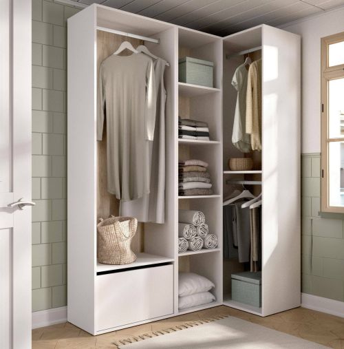 Guardaroba grande Cadria, Mobile camera da letto, Cabina armadio portabiti, Armadio appendiabiti, 145x85 h205 cm, Bianco e Rovere