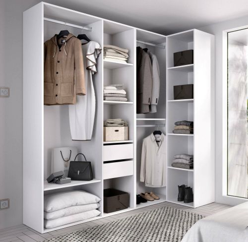 Guardaroba grande Capenardo, Mobile camera da letto, Cabina armadio portabiti, Armadio appendiabiti, 183x85 h205 cm, Bianco e Rovere