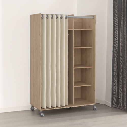 Guardaroba grande Claudine, Mobile camera da letto, Cabina armadio portabiti, Armadio appendiabiti, 48x100 h160 cm, Rovere e Beige