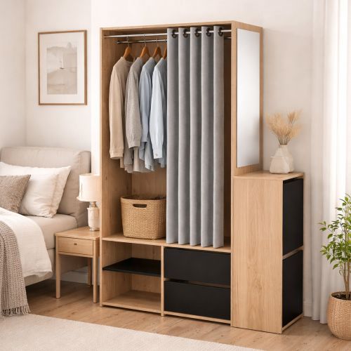 Guardaroba grande con appendiabiti rovere e nero 127x197h cm - Amaranto