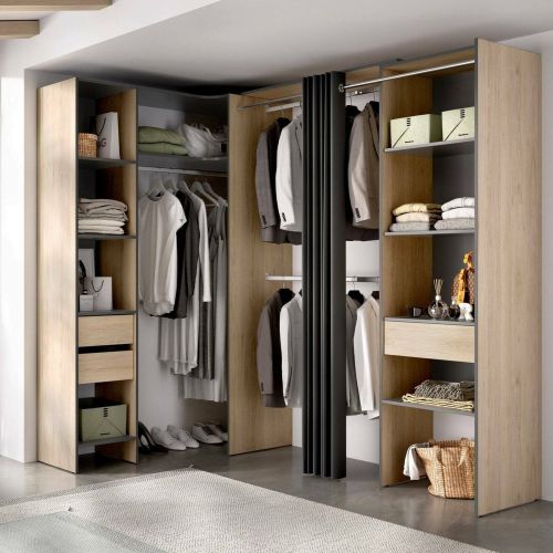 Guardaroba grande con ripiani regolabili antracite e rovere 214x205h cm - Pali