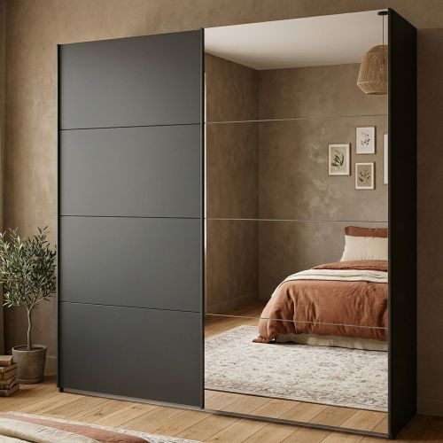 Guardaroba grande con specchio nero 242x220h cm - Catalina
