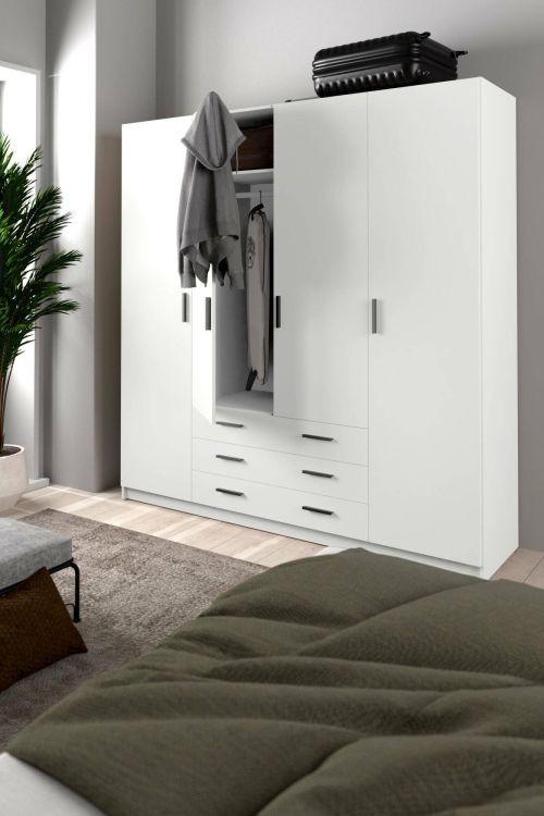 Guardaroba grande Frances, Mobile camera da letto, Cabina armadio portabiti, Armadio appendiabiti, 50x196 h200 cm, Bianco