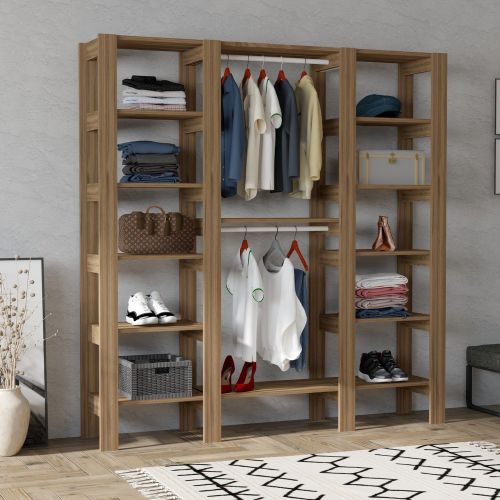 Guardaroba Grande Marrone Noce 10 Ripiani Appendiabiti 161x180h cm, 12 Vani - Nerviano