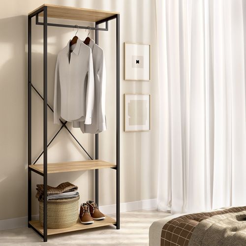 Guardaroba Grande Marrone Rovere Nero 2 Ripiani Appendiabiti 40x167h cm, Cassetti - Cedar