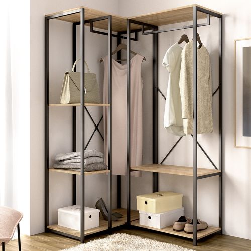 Guardaroba Grande Marrone Rovere Nero 4 Ripiani Appendiabiti 100x167h cm, Cassetti - Gallup