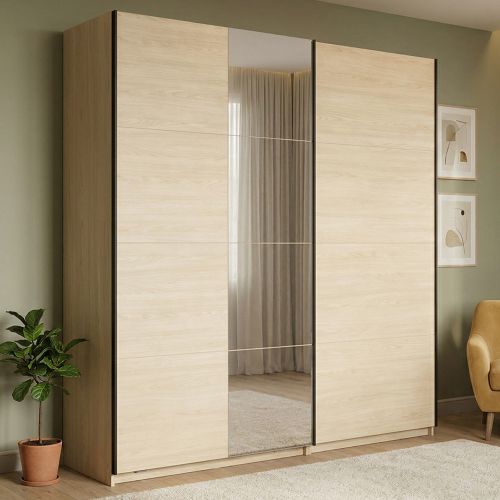 Guardaroba Grande Marrone Rovere Nero Appendiabiti 2 Ripiani 220x217.5h cm, 4 Vani - Palestro