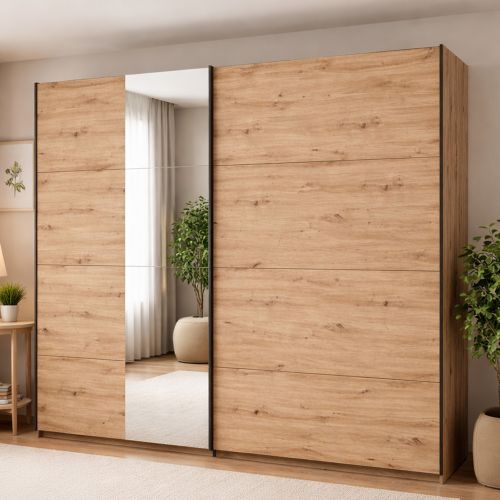 Guardaroba Grande Marrone Rovere Nodi 2 Ripiani Appendiabiti 245x217.5h cm, 2 Ante - Resiutta
