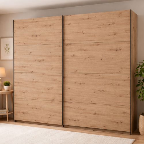 Guardaroba Grande Marrone Rovere Nodi 2 Ripiani Appendiabiti 245x217.5h cm, 2 Ante - Salemi