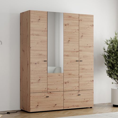 Guardaroba Grande Marrone Rovere Nodi Bianco 2 Ripiani 2 Cassetti 155x208h cm, Appendiabiti - Spigno