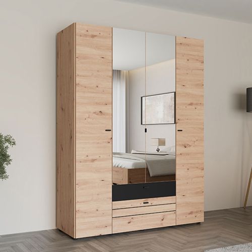Guardaroba Grande Marrone Rovere Nodi Nero 7 Ripiani 2 Cassetti 155x208h cm, Appendiabiti - Watamu