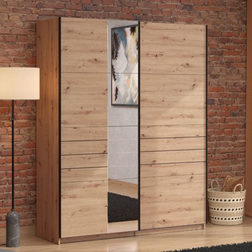 Guardaroba Grande Marrone Rovere Nodi Nero Appendiabiti 2 Ripiani 145.5x217.5h cm, Apertura Scorrevole - Vialone