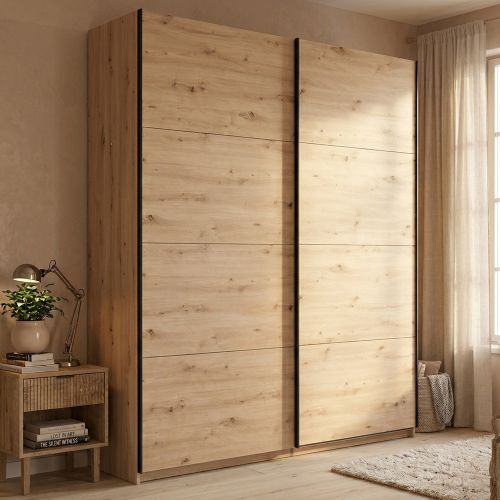 Guardaroba Grande Marrone Rovere Nodi Nero Appendiabiti 2 Ripiani 195x217.5h cm, Apertura Scorrevole - Cariano
