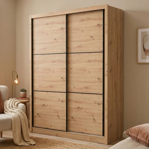 Guardaroba Grande Marrone Rovere Nodi Nero Appendiabiti 5 Ripiani 166x215.5h cm, Apertura Scorrevole - Faedis