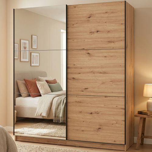 Guardaroba Grande Marrone Rovere Nodi Nero Appendiabiti 5 Ripiani 179x210h cm, Apertura Scorrevole - Verzino