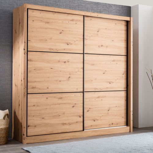 Guardaroba Grande Marrone Rovere Nodi Nero Appendiabiti 5 Ripiani 213x215.5h cm, Apertura Scorrevole - Dugnano