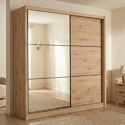 Guardaroba Grande Marrone Rovere Nodi Nero Appendiabiti 5 Ripiani 213x215.5h cm, Apertura Scorrevole - Pelago