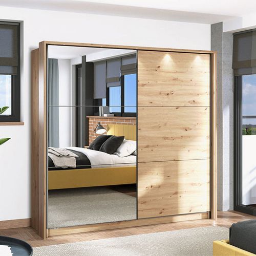 Guardaroba Grande Marrone Rovere Nodi Trasparente Appendiabiti 8 Ripiani 217x210h cm, Apertura Scorrevole - Soncino