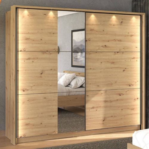 Guardaroba Grande Marrone Rovere Nodi Trasparente Appendiabiti 8 Ripiani 236.5x210h cm, Apertura Scorrevole - Sorgono