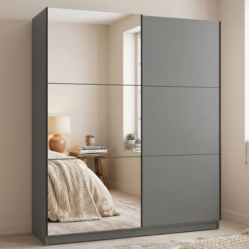 Guardaroba Grande Nero Antracite 5 Ripiani Appendiabiti 179x210h cm, 2 Ante - Verzino
