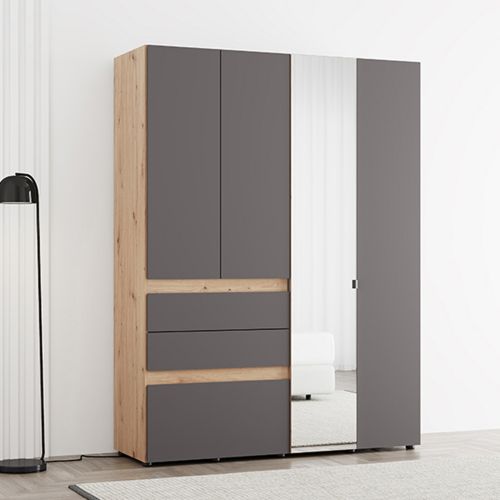 Guardaroba Grande Nero Antracite Marrone 3 Ripiani 3 Cassetti 155x208h cm, Appendiabiti - Ushuaia
