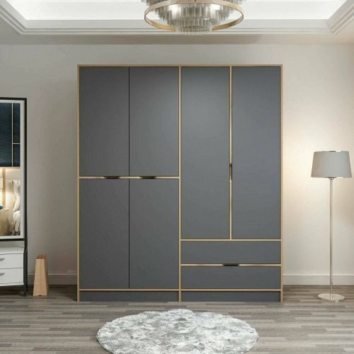 Guardaroba Grande Nero Antracite Marrone Noce 5 Ripiani Appendiabiti 185x208h cm, 2 Cassetti - Odalys