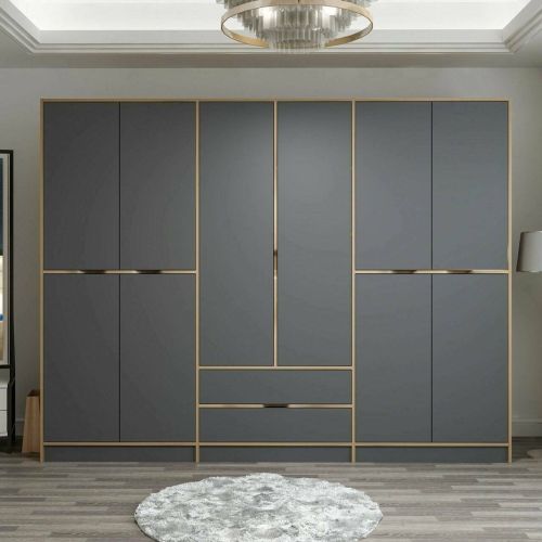 Guardaroba Grande Nero Antracite Marrone Noce 5 Ripiani Appendiabiti 277x208h cm, 2 Cassetti - Gaspard