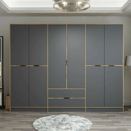 Guardaroba Grande Nero Antracite Marrone Noce 5 Ripiani Appendiabiti 277x208h cm, 2 Cassetti - Gaspard