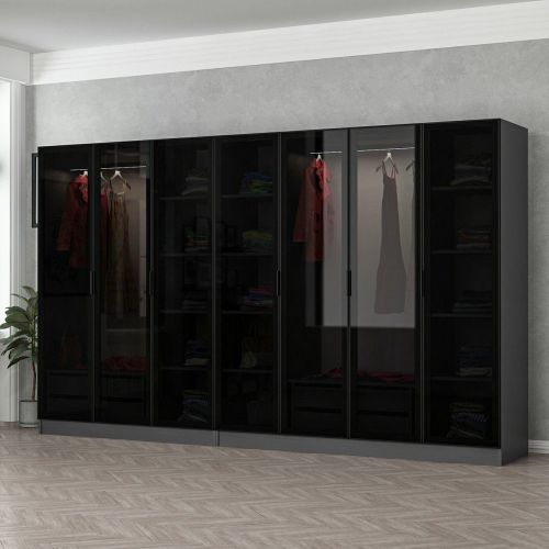 Guardaroba Grande Nero Antracite Nero Fume Appendiabiti 14 Ripiani 315x210h cm, 7 Ante - Prunettos