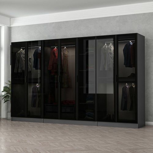 Guardaroba Grande Nero Antracite Nero Fume Appendiabiti 7 Ripiani 315x210h cm, 7 Ante - Prunetto