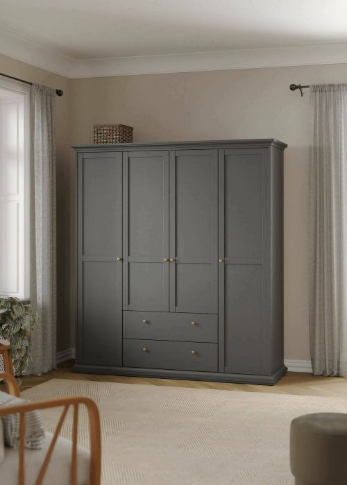 Guardaroba grande Pauline, Mobile camera da letto, Cabina armadio portabiti, Armadio appendiabiti, 181x61 h201 cm, Grigio