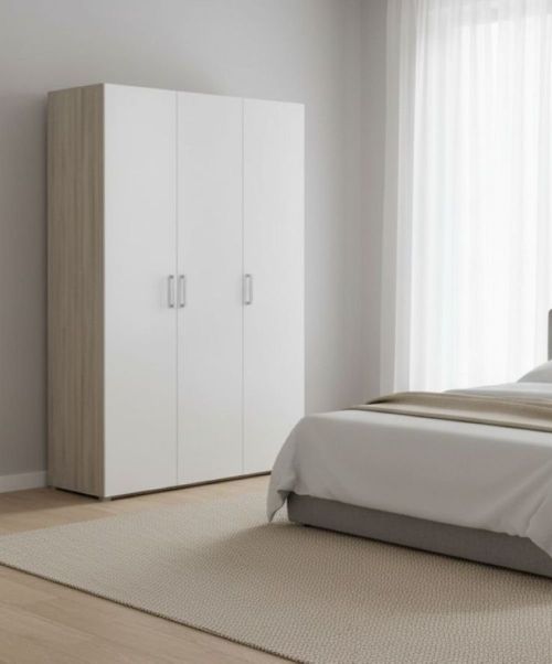 Guardaroba grande Rhone, Mobile camera da letto, Cabina armadio portabiti, Armadio appendiabiti, 119x51 h185 cm, Rovere e Bianco opaco