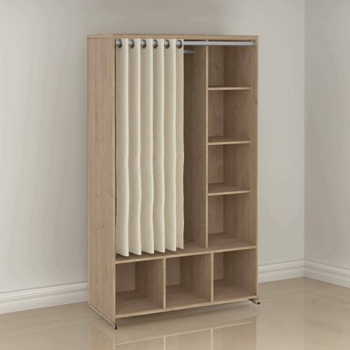 Guardaroba grande Roselle, Mobile camera da letto, Cabina armadio portabiti, Armadio appendiabiti, 48x105 h180 cm, Rovere e Beige