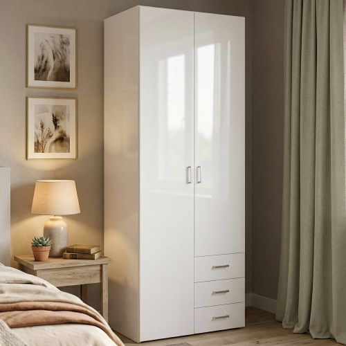 Guardaroba in legno bianco lucido 77x200h cm - Apollina