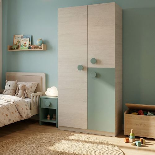 Guardaroba in legno grigio e verde acqua 90x200h cm - Aronia