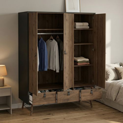 Guardaroba in legno nero e noce 150x200h cm - Virgil