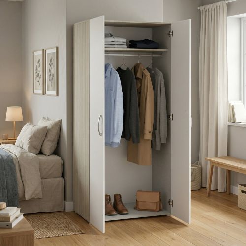 Guardaroba in legno rovere e bianco opaco 79x165h cm - Barge