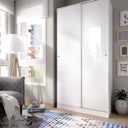 Guardaroba Kilimangiaro, Mobile appendiabiti per camera da letto, Armadio con 2 ante scorrevoli, 100x50h204 cm, Bianco lucido