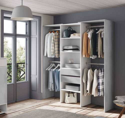 Guardaroba Miramar, Struttura per cabina armadio, Armadio aperto senza ante, Cabina armadio, 179x50h202 cm, Bianco e Cemento