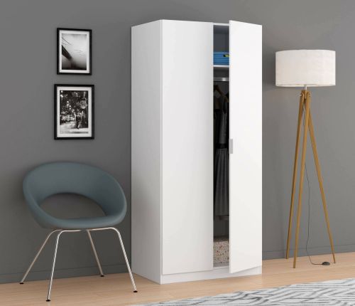 Guardaroba Orange, Armadio per camera da letto a 2 ante battenti, Mobile per camera da letto con 1 ripiano e barra appendiabiti, 82x52h180 cm, Bianco