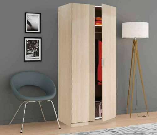 Guardaroba Orange, Armadio per camera da letto a 2 ante battenti, Mobile per camera da letto con 1 ripiano e barra appendiabiti, 82x52h180 cm, Rovere