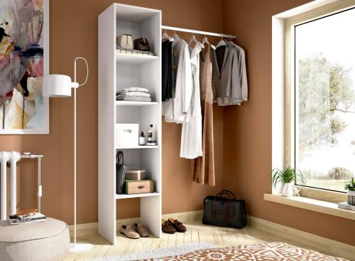 Guardaroba Presanella, Struttura per cabina armadio, Mobile appendiabiti aperto, 138x40h186 cm, Bianco
