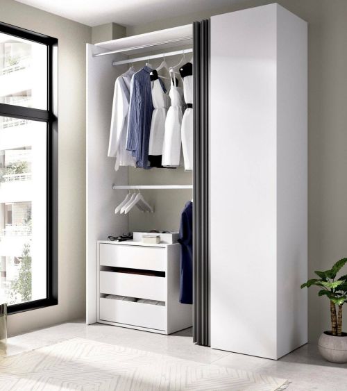 Guardaroba Sciliar, Struttura per cabina armadio, Mobile appendiabiti aperto, 141x52h205 cm, Bianco e Antracite