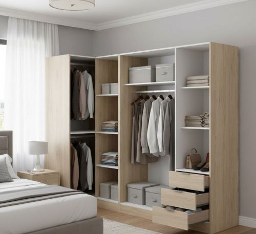 Guardaroba Succiso, Mobile angolare per camera da letto, Armadio appendiabiti ad angolo a 5 ante battenti, 214x91h184 cm, Rovere
