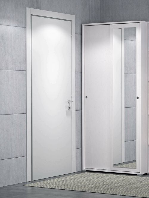 Guardaroba Tulipano, Armadio a 2 ante scorrevoli e specchio, Mobile con barra appendiabiti e ripiani, 100% Made in Italy, 90x45h195 cm, Bianco