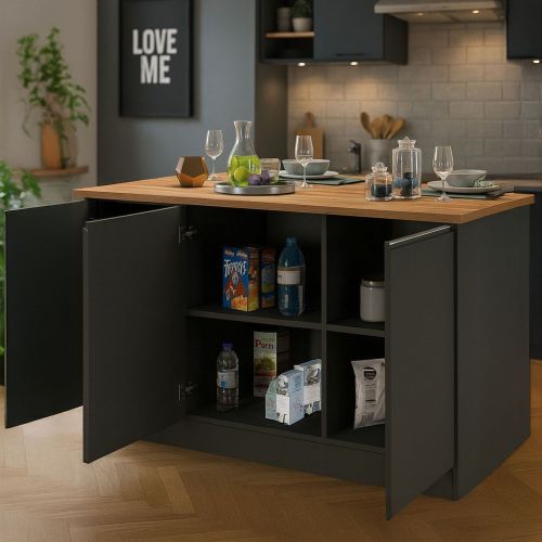 Isola centrale cucina design 155x90x90h cm antracite e rovere - Tartaro
