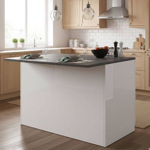 Isola cucina classica con piano snack 125x90x90h cm bianca lucida e ardesia - Analiza