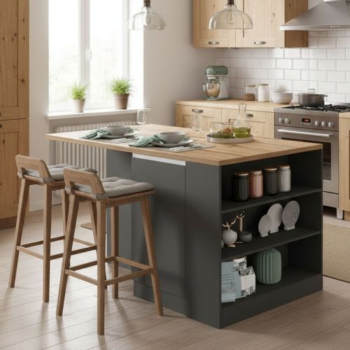 Isola cucina con vani contenitori 160x90x90h cm antracite e rovere - Abern